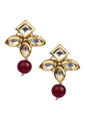Classic Ruby Beaded Gold Tone Kundan Inspired Earrings 3