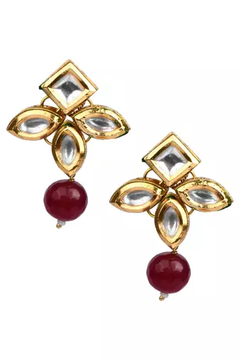 Classic Ruby Beaded Gold Tone Kundan Inspired Earrings