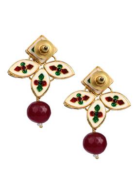 Classic Ruby Beaded Gold Tone Kundan Inspired Earrings 4