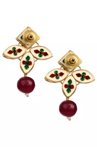Classic Ruby Beaded Gold Tone Kundan Inspired Earrings