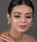 Gold Tone Emerald Beaded Kundan Contemporary Studs