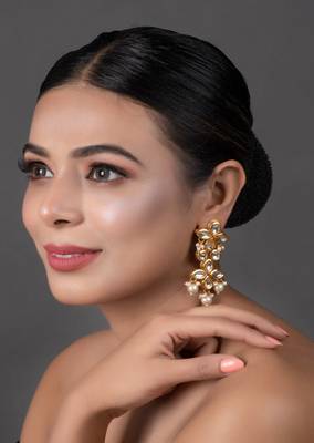 Gold Tone Pearl Beaded Kundan Earrings 1