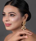 Gold Tone Pearl Beaded Kundan Earrings