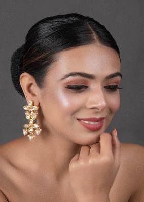 Gold Tone Pearl Beaded Kundan Earrings 3
