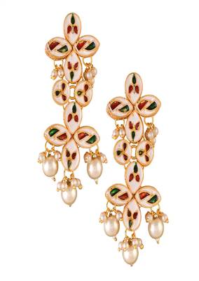 Gold Tone Pearl Beaded Kundan Earrings 5