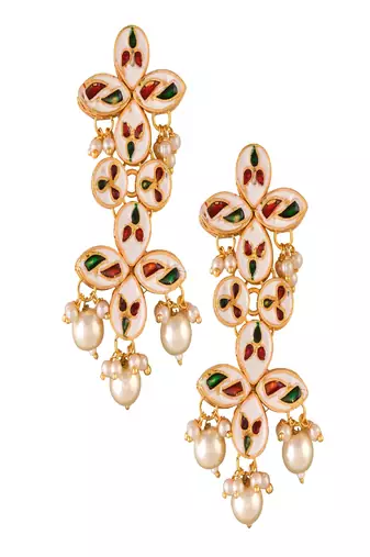 Gold Tone Pearl Beaded Kundan Earrings