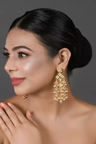 Kundan Drop Tassled Earrings