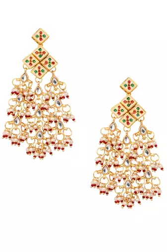 Kundan Drop Tassled Earrings