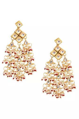 Kundan Drop Tassled Earrings