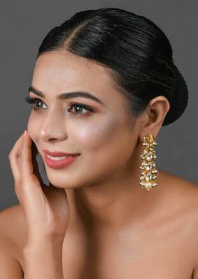 Gold Tone Pearl Beaded Kundan Earrings 2