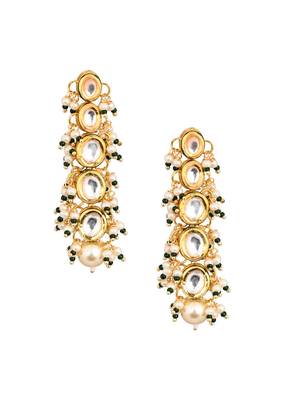 Gold Tone Pearl Beaded Kundan Earrings 3