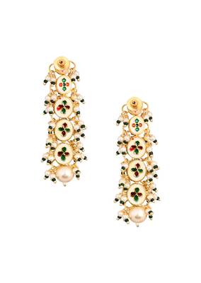 Gold Tone Pearl Beaded Kundan Earrings 4
