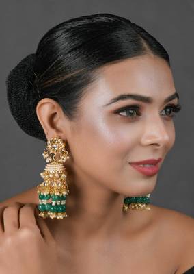 Emerald & Pearl Beaded Jhumki 1