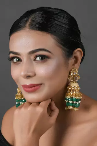 Emerald & Pearl Beaded Jhumki