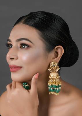 Emerald & Pearl Beaded Jhumki 3