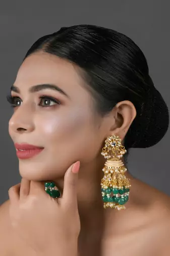 Emerald & Pearl Beaded Jhumki