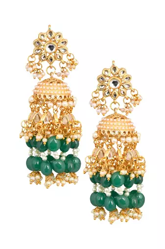 Emerald & Pearl Beaded Jhumki