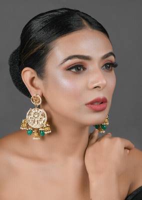 Floral Kundan Earrings With Hanging Jhumki 1