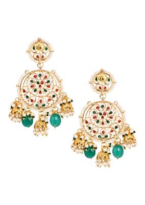 Floral Kundan Earrings With Hanging Jhumki 4