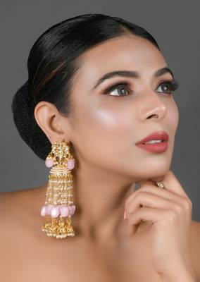 Pink Gold Tone Kundan Jhumki 1