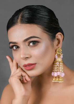 Pink Gold Tone Kundan Jhumki 2
