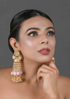 Pink Gold Tone Kundan Jhumki 3