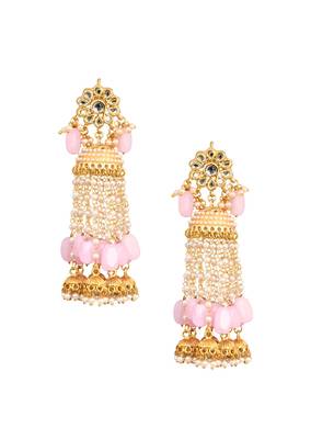 Pink Gold Tone Kundan Jhumki 4