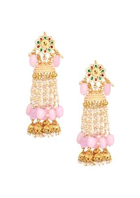 Pink Gold Tone Kundan Jhumki 5