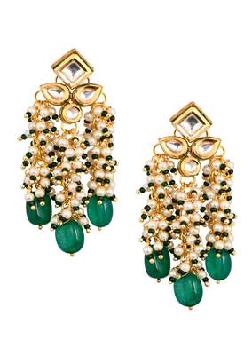 Green & Pearl Beaded Tassle Earrings 4