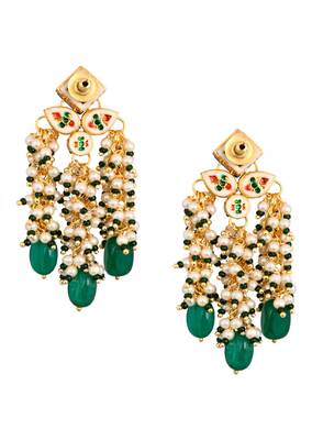 Green & Pearl Beaded Tassle Earrings 5