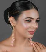 Gold Tone Kundan Inspired Pearl Tassel Earrings With Hair Chain