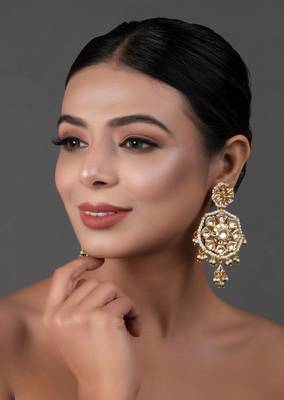 Gold Toned Kundan Circular Drop Earrings 1