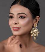 Gold Toned Kundan Circular Drop Earrings
