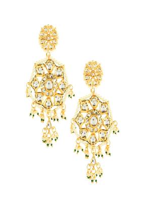 Gold Toned Kundan Circular Drop Earrings 2