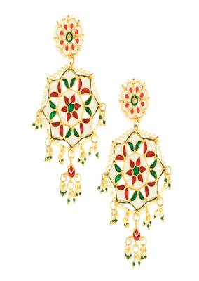 Gold Toned Kundan Circular Drop Earrings 3