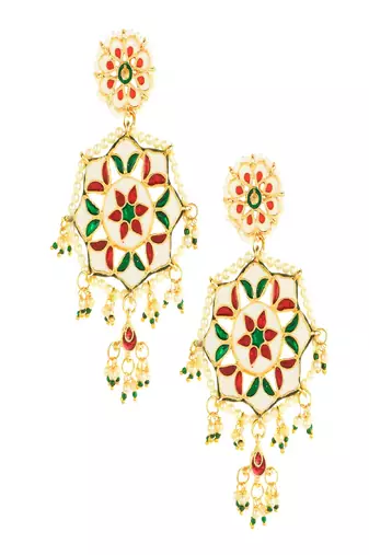 Gold Toned Kundan Circular Drop Earrings
