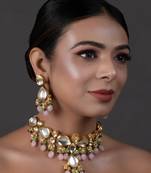 Handcrafted Kundan Pastel Beaded Necklace With Earrings