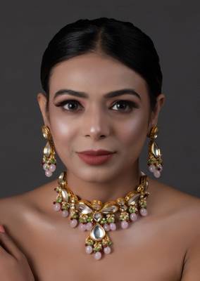 Handcrafted Kundan Pastel Beaded Necklace With Earrings 2
