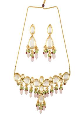 Handcrafted Kundan Pastel Beaded Necklace With Earrings 4