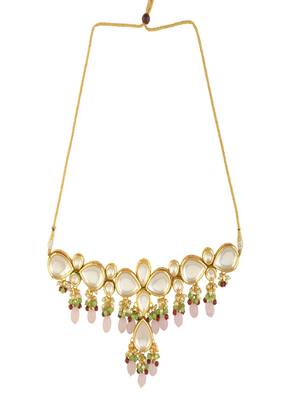 Handcrafted Kundan Pastel Beaded Necklace With Earrings 5