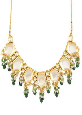 Green Gold Toned Handcrafted Kundan Necklace Set 5