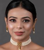 Pearl Beaded Kundan Floral Choker Necklace With Earrings
