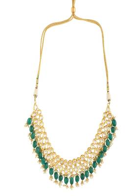 Emerald Beaded Gold Toned Necklace With Chandbali 5