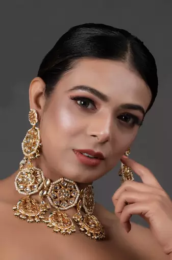 Kundan Inspired Pearl Necklace With Earrings