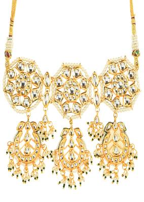 Kundan Inspired Pearl Necklace With Earrings 5
