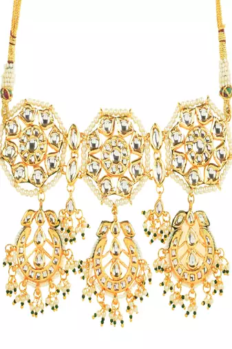 Kundan Inspired Pearl Necklace With Earrings