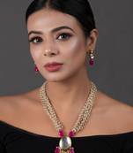 Ruby Beaded Kundan Necklace With Earrings