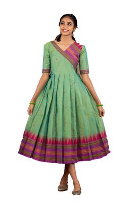 Shivangi Girls Green Cotton Long Gown 1