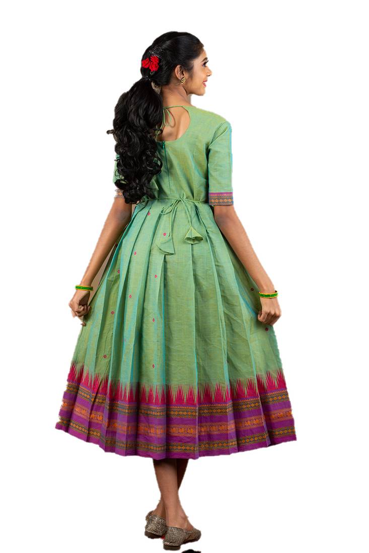 Shivangi Girls Green Cotton Long Gown