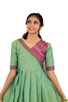 Shivangi Girls Green Cotton Long Gown 3